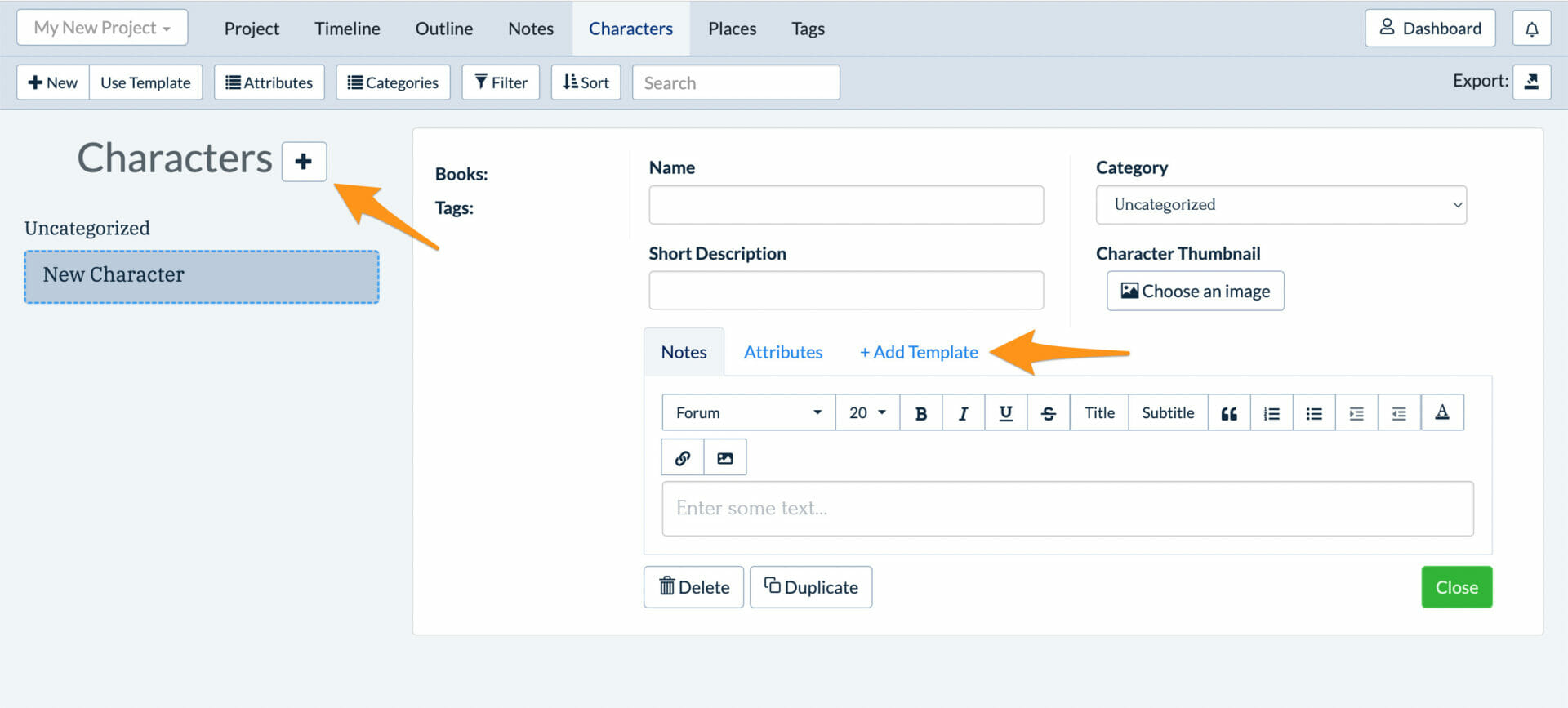 Use Syd Field's Character Qualities Template with Plottr Step 2