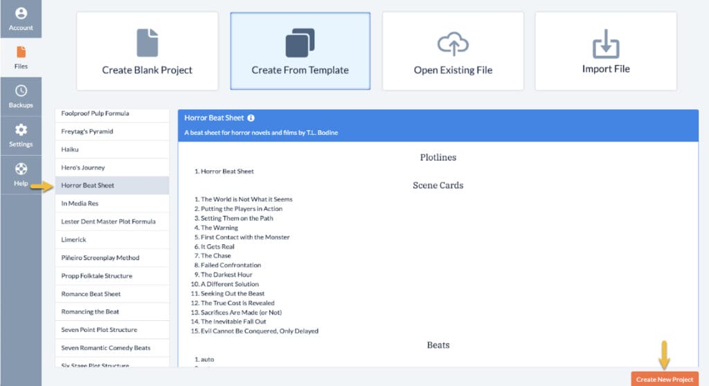 Using the horror beat sheet in Plottr - Step 2