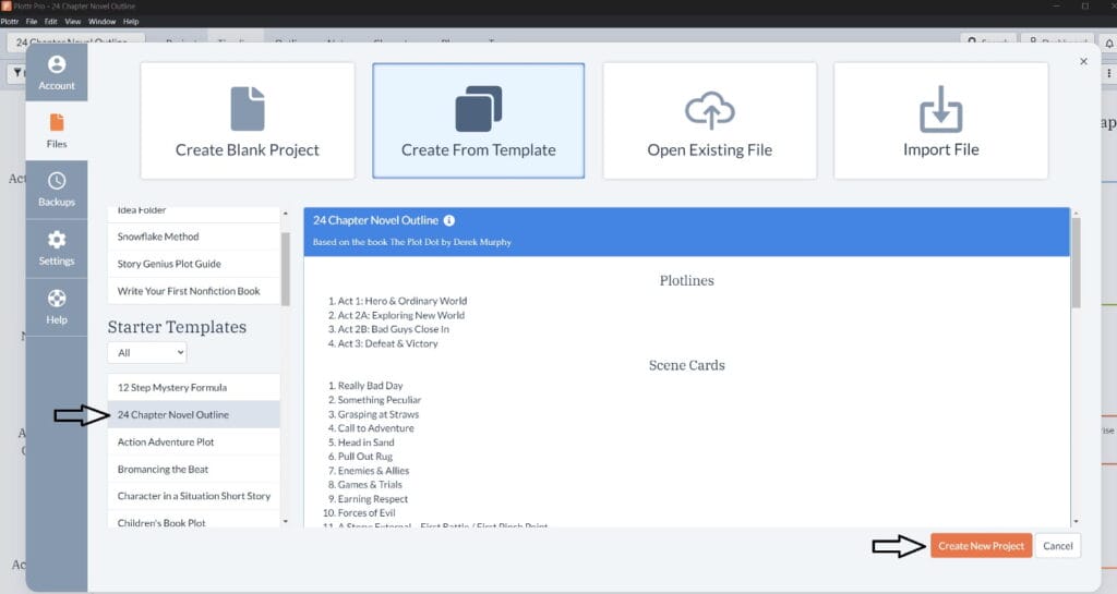 24 chapter novel outline - opening Plottr's template