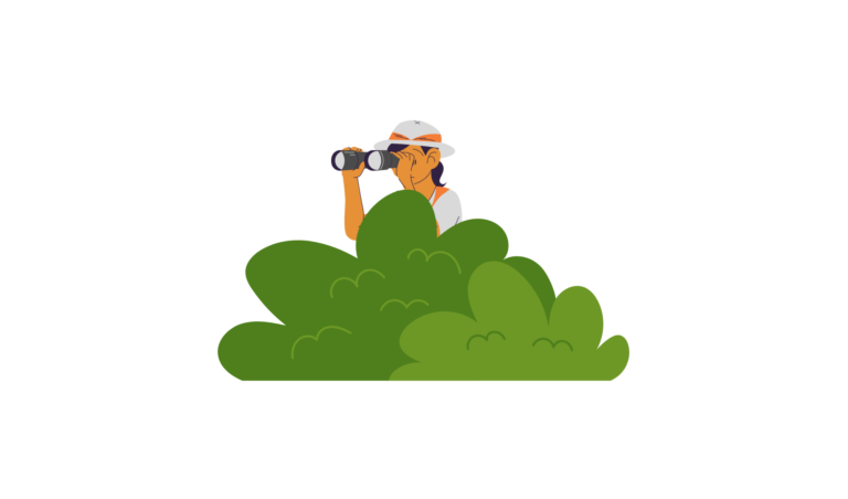 Female sleuth spying with binoculars