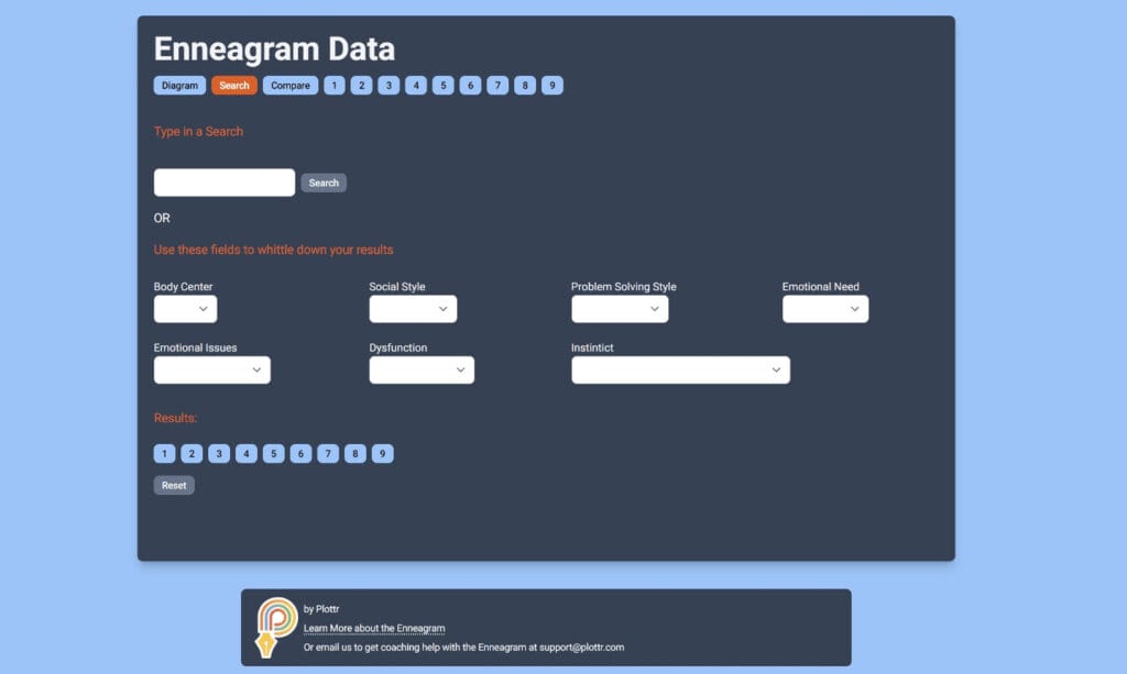 Search function in the Enneagram visualizer