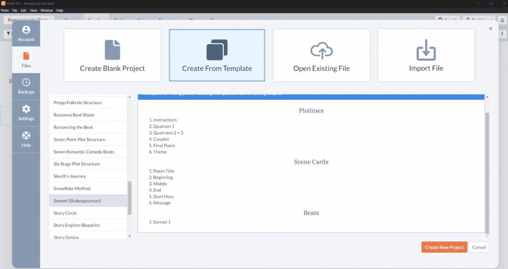 Using the sonnet template in Plottr