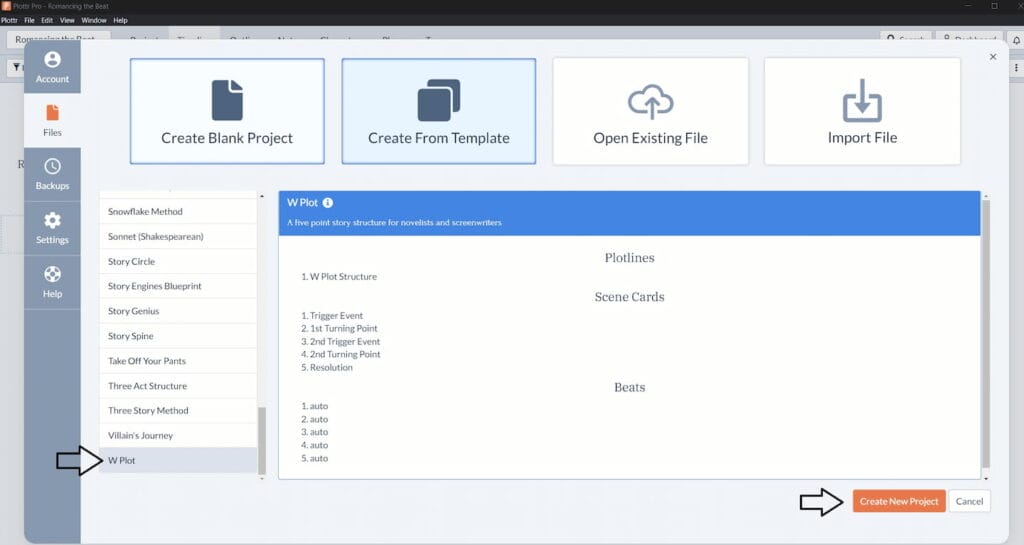 Opening the W Plot Template in Plottr