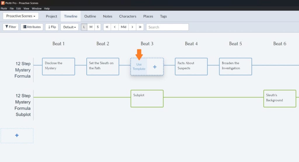 Adding scene templates to timelines in Plottr