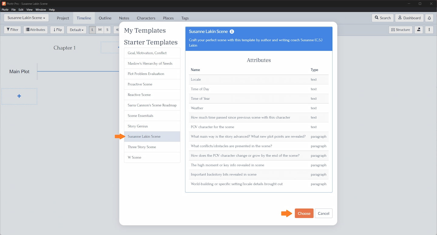 How to Add a Susanne Lakin Scene Template in Plottr