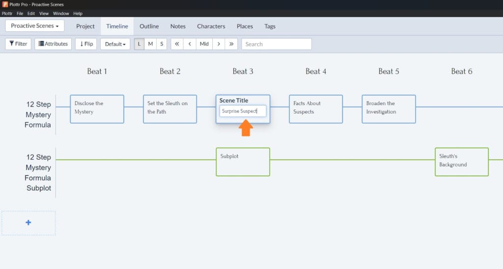 Naming scenes in the timeline in Plottr