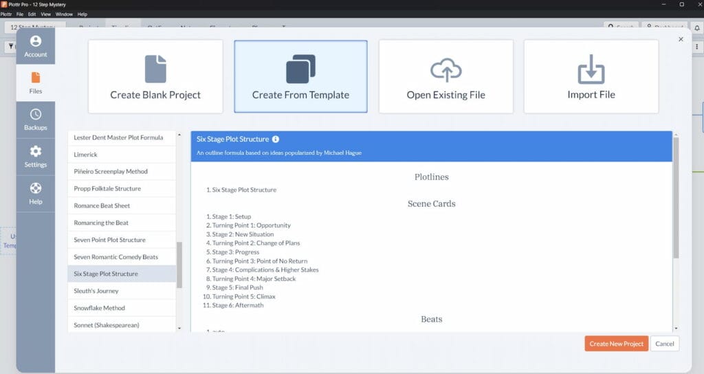 Opening the six stage plot template in Plottr