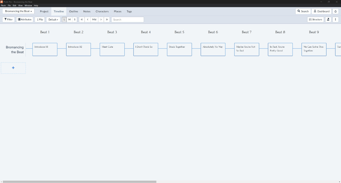 Bromancing the Beat Plottr template timeline