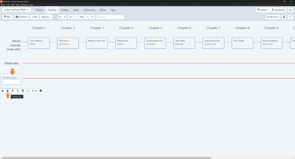 How to choose plotlines' colors in Plottr