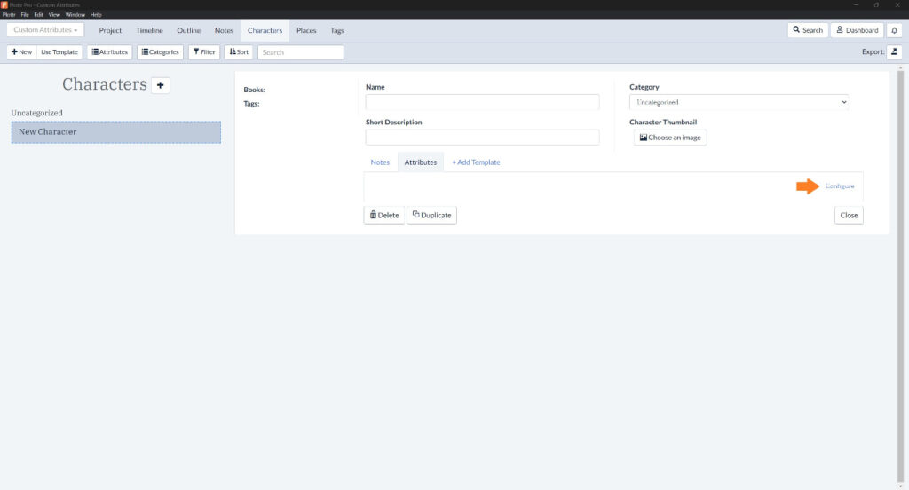 How to configure character custom attributes in Plottr