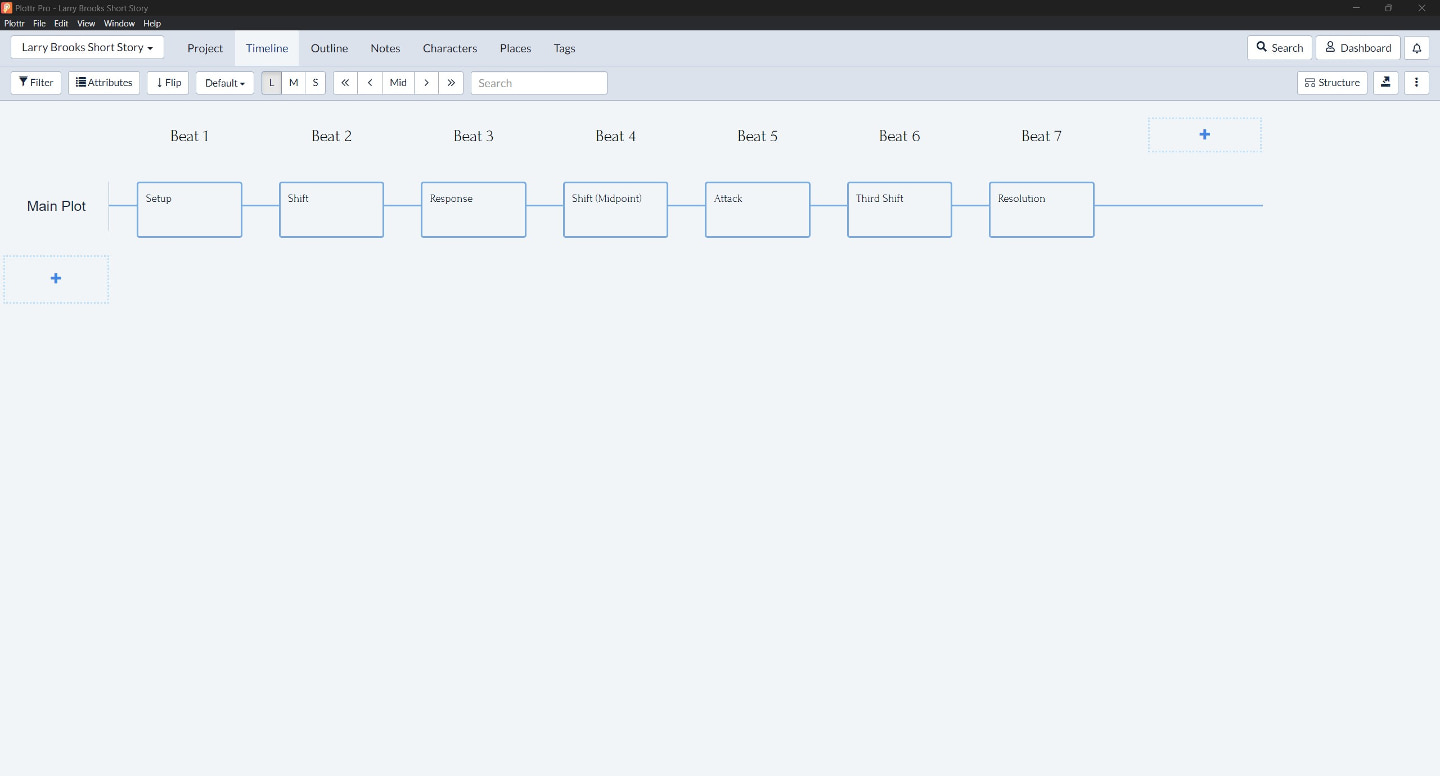 Larry Brooks short story template - Plottr timeline