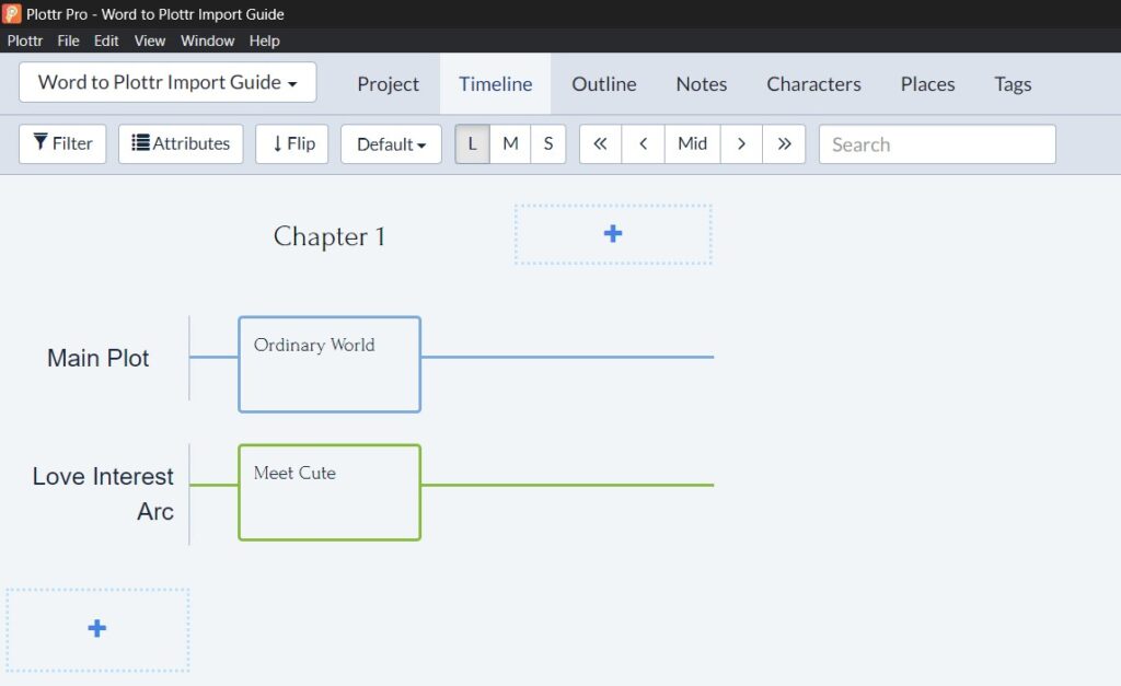 Word to Plottr import example timeline