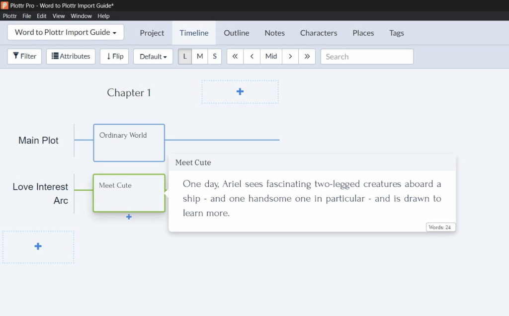 Scene card summary text in Word to Plottr import