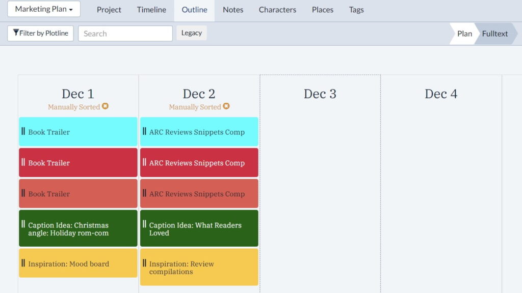 Marketing plan in Plottr - Plan view daily planner