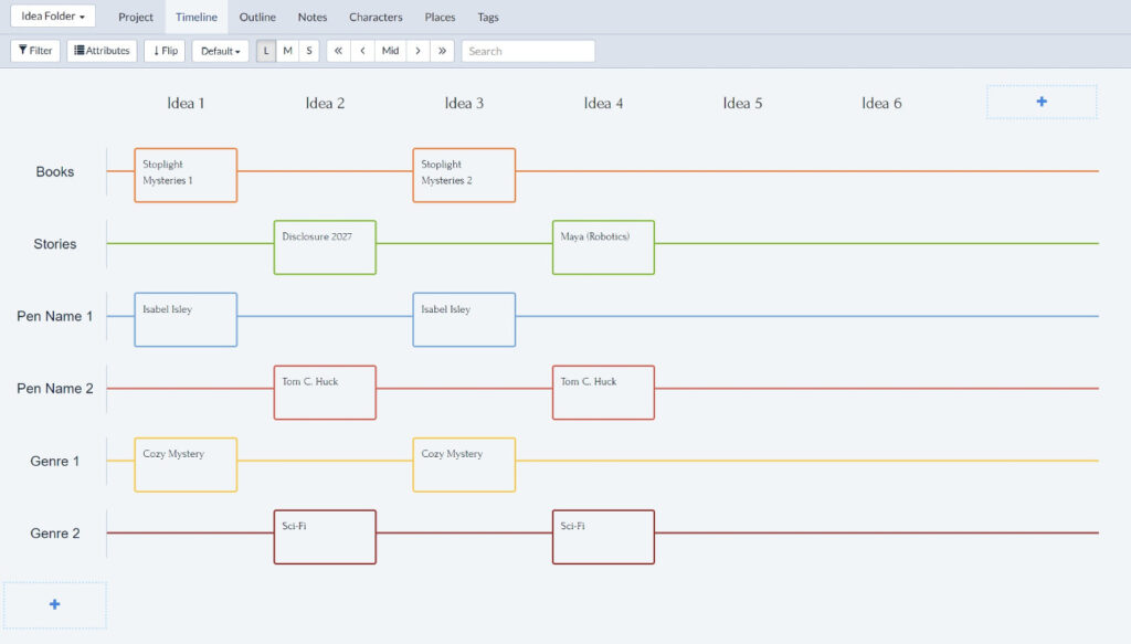 Filled out Idea Folder Writing Plan Template in Plottr