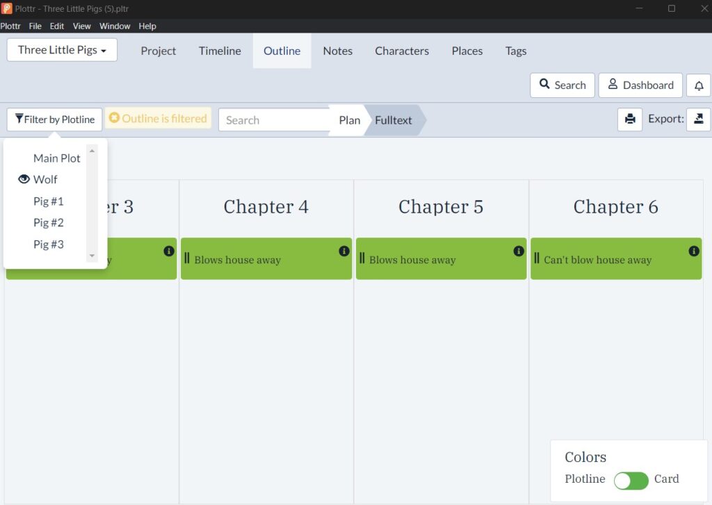 Filtered plan view in Plottr outline