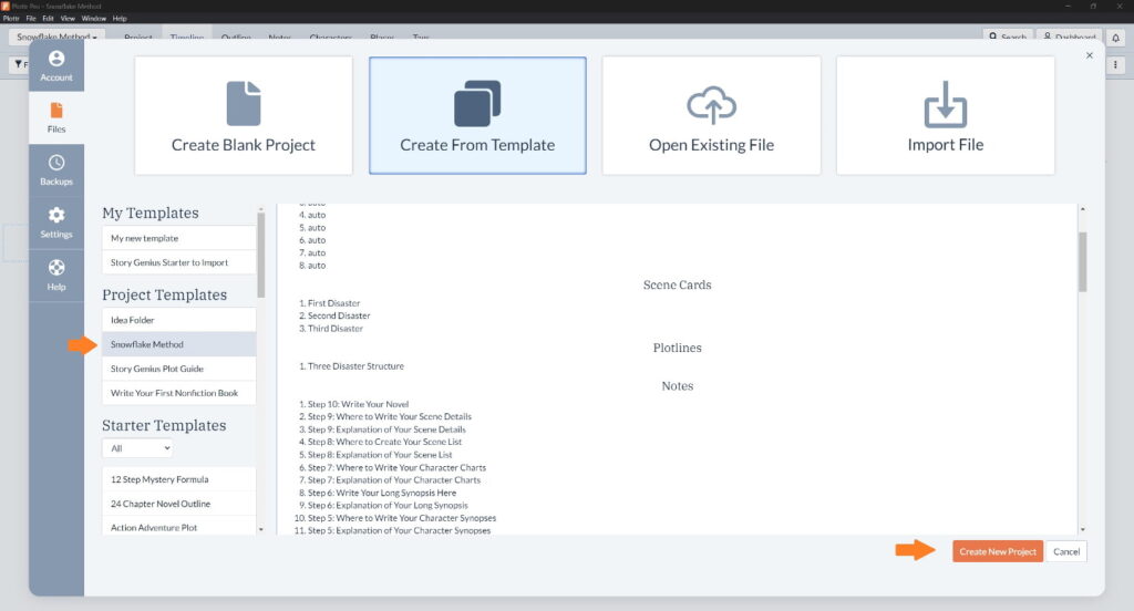 How to Start from the Snowflake Method Template in Plottr - Step 1