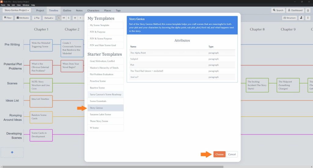 Story Genius - Choosing Plottr scene template