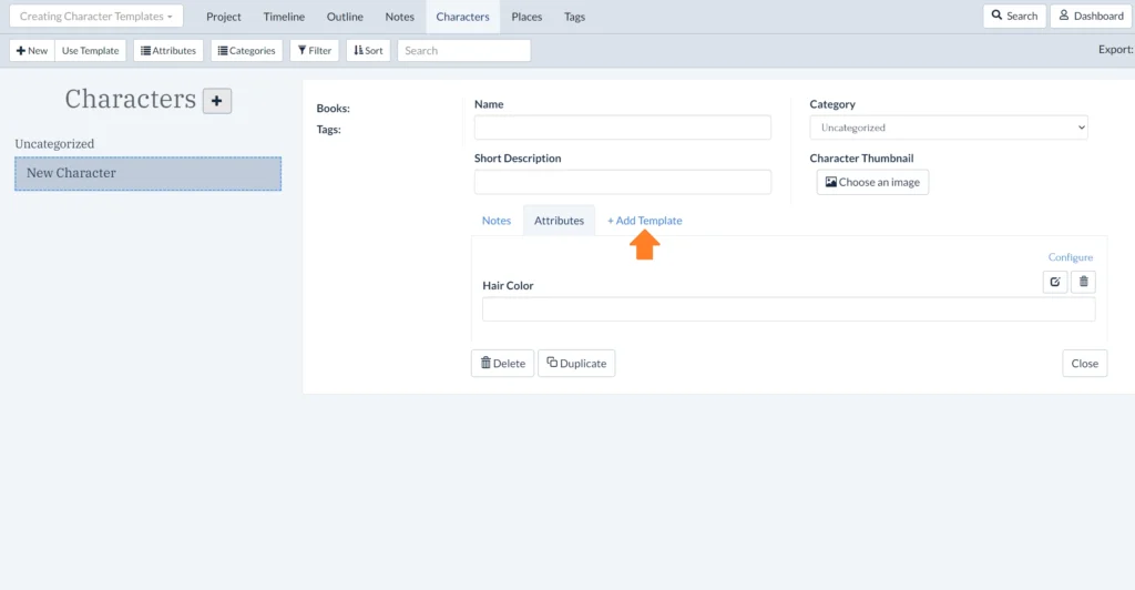 Where to add character templates in Plottr