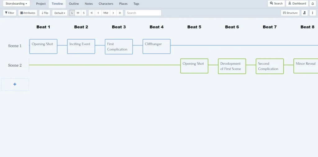 Planning Scenes as Plotlines in Plottr with cards per Beat