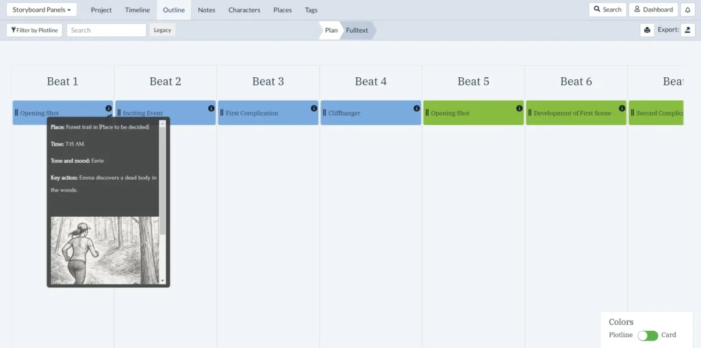 Example of a preview of a card in Plottr's outline view