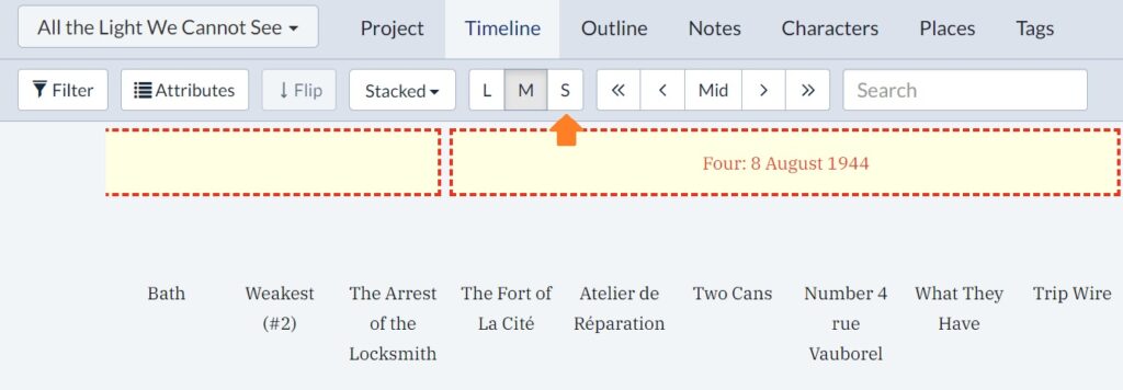 Where to find small view in the Plottr timeline