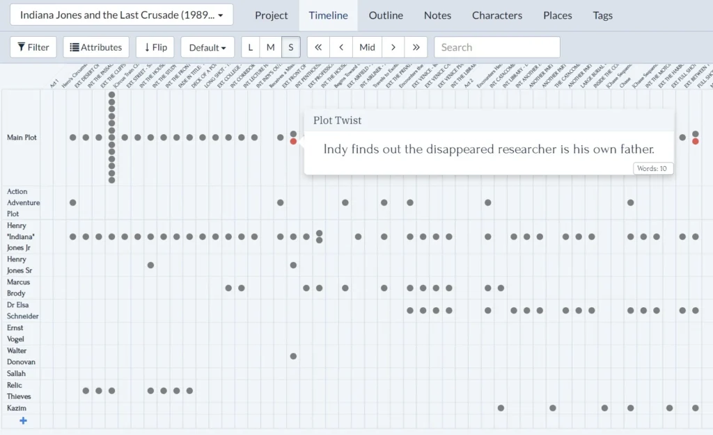 Tracking plot twists using stacked scene cards