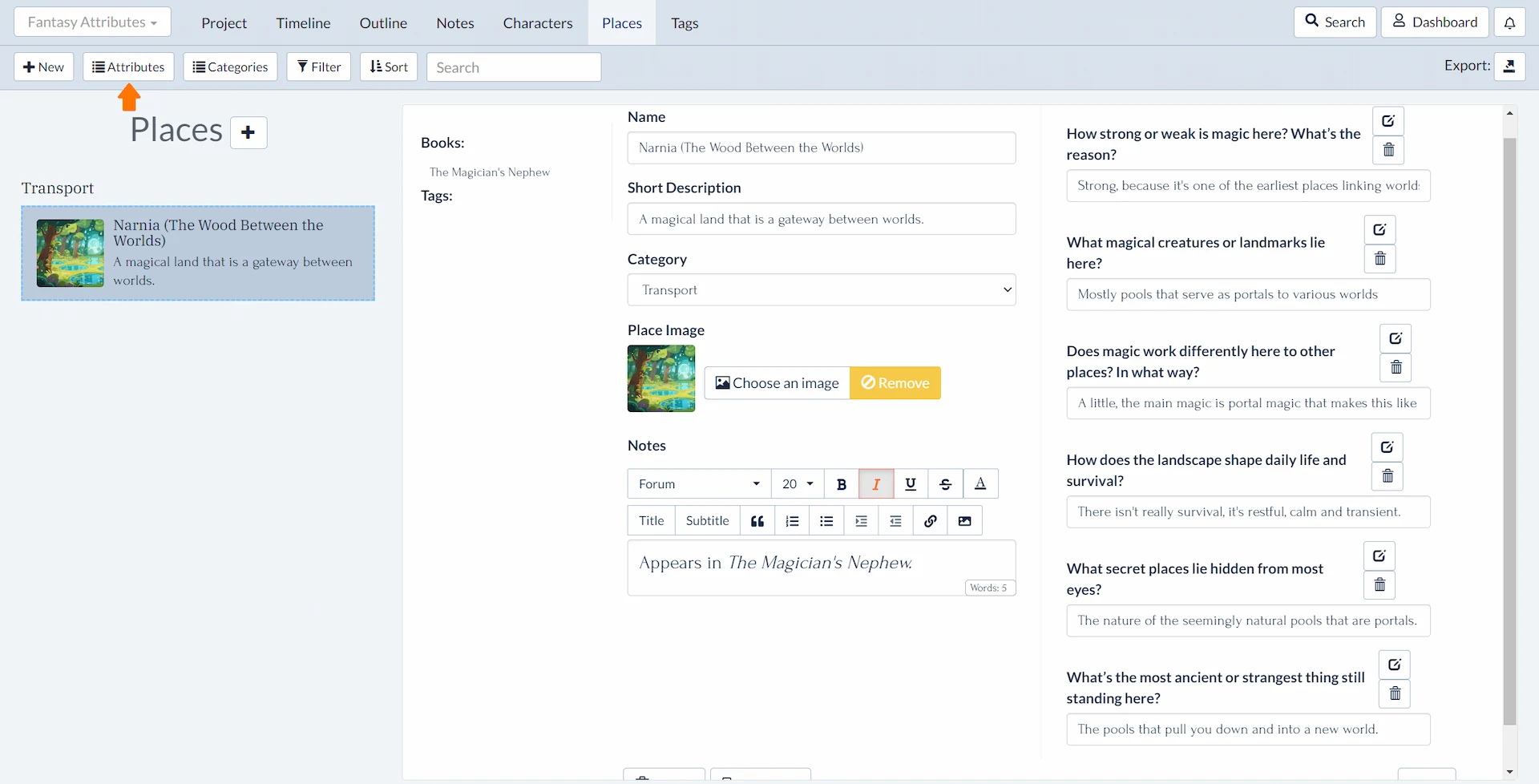 Where to find custom attributes for Places in Plottr