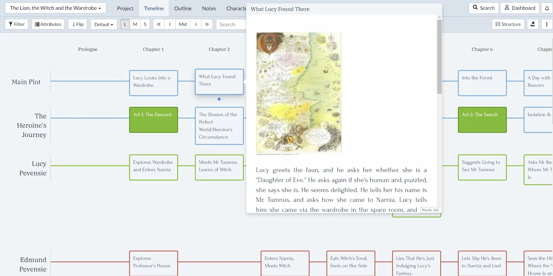 Fantasy map on hover in Plottr timeline